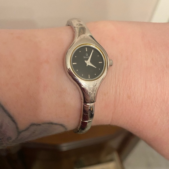 Bulova Women's Silver Bracelet Style Watch with Black Dial